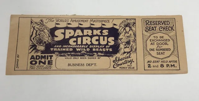 Vintage Sparks Circus Admission Ticket - Business Dept