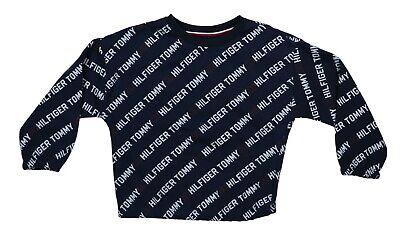Tommy Hilfiger Big Girls All-Over Logo Print Long Sleeve Sweatshirt Top NWT Blue