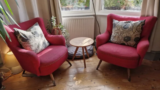 Vintage Red Mid-Century Armchairs (Set of 2)