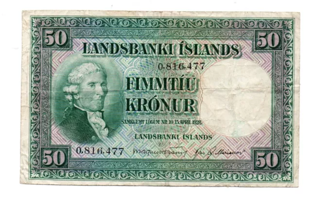 Iceland: Banknote - 50 Kronur 1928 P34 - Scarce