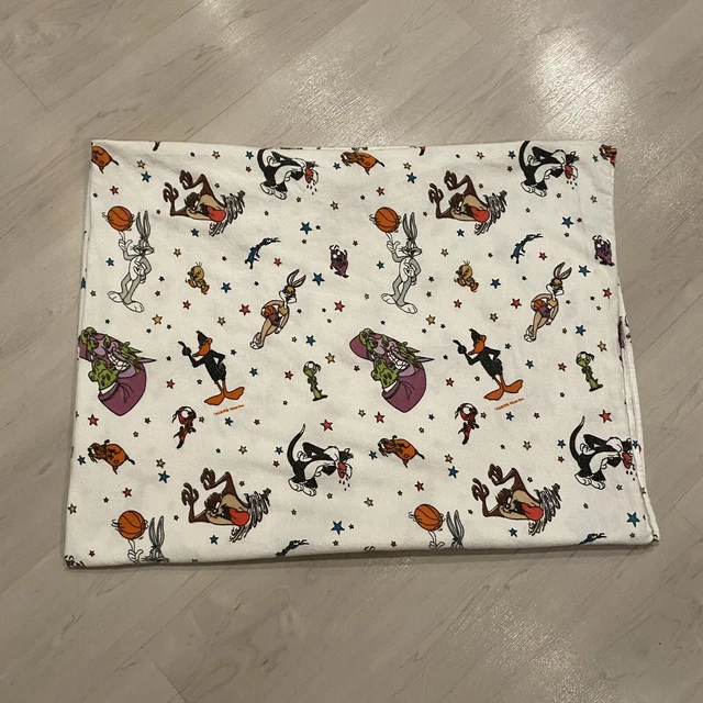 Vintage 1996 Looney Tunes space jam flat sheet bed 147x75 inch 12.25x6.25 ft 90s
