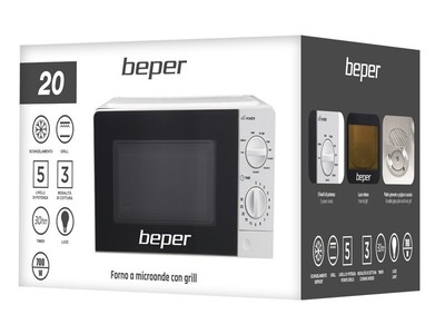 BEPER FORNO MICROONDE 20 LT SENZA GRILL 700W TIMER SCONGELA RISCALDA CIBI BEPER 