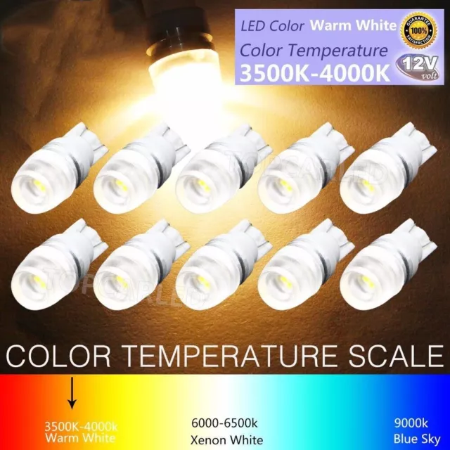 10X T10 LED Wedge Side Light Warm White W5W 168 194 Car Interior Dome Map Bulbs