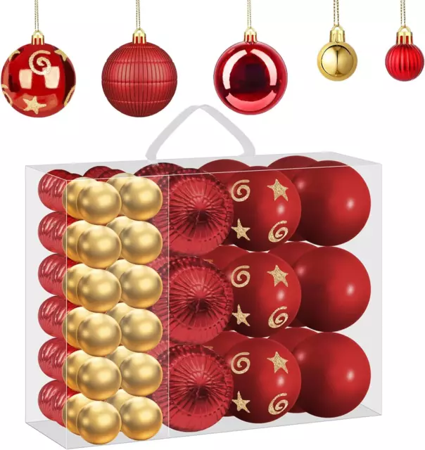 Palline Di Natale 66 Pezzi Da 5 Tipi, Palle Albero Di Natale Rosse Decorazioni,