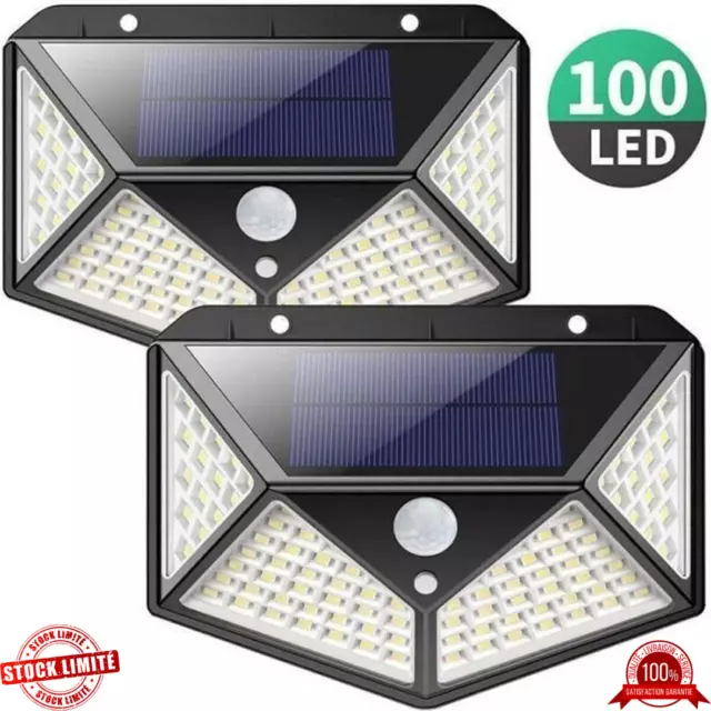 2 Pack Lampe Solaire Éclairage Extérieur 100 LED Détecteur de Mouvement lumière