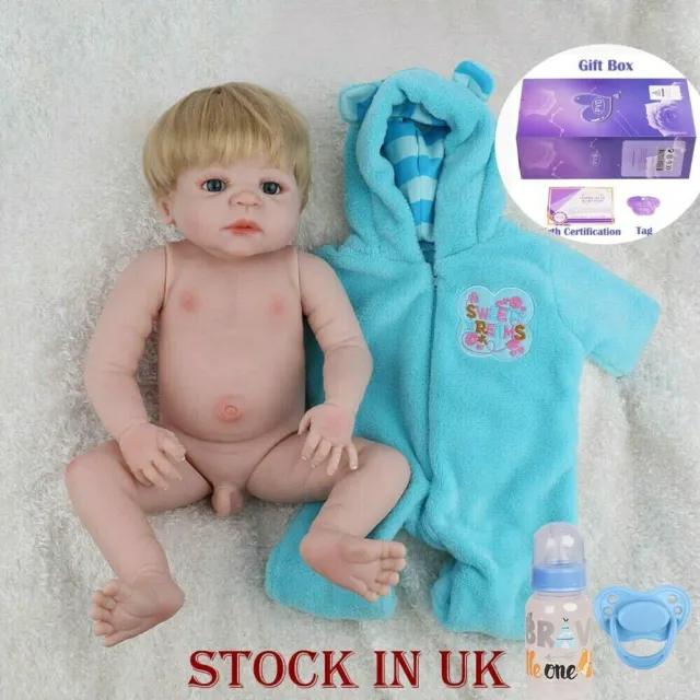 UK 22" Reborn Baby Dolls Full Body Vinyl Silicone Boy Doll Lifelike Newborn Gift
