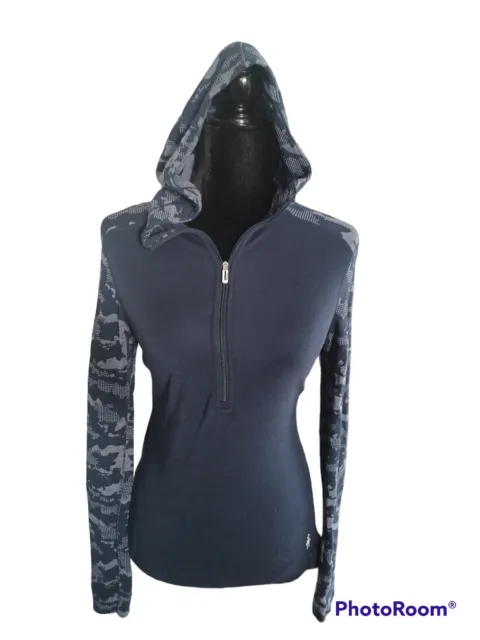 Smartwool Women's Navy and Camo 250 1/2 Zip Base Layer 100% Merino Wool Hoodie S