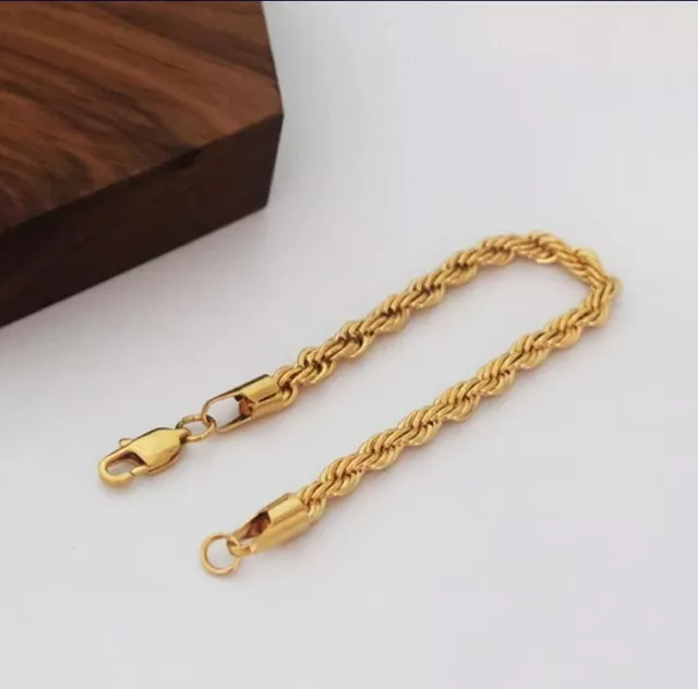 9ct Yellow Gold Filled Ladies Rope Chain Bangle Bracelet 7.5" Gift