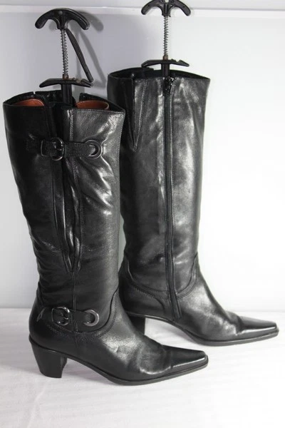 Bottes Cuissardes Minelli En Cuir Noir - Taille 36, Talons Hauts, Très Très Bon état