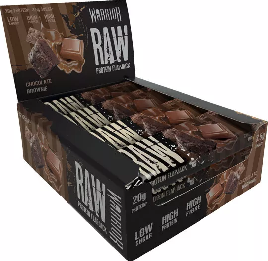 Warrior RAW High Protein Bars Low Sugar Flapjacks - 12 Delicious Bars Chocolate