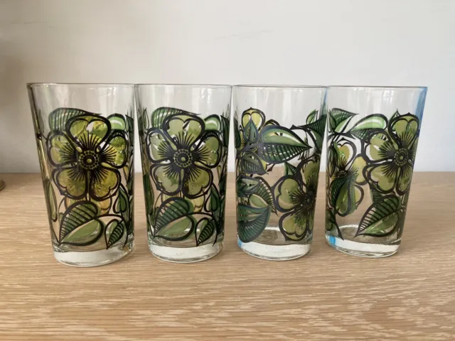Set of 4 vintage MCM floral glass tumbler glasses