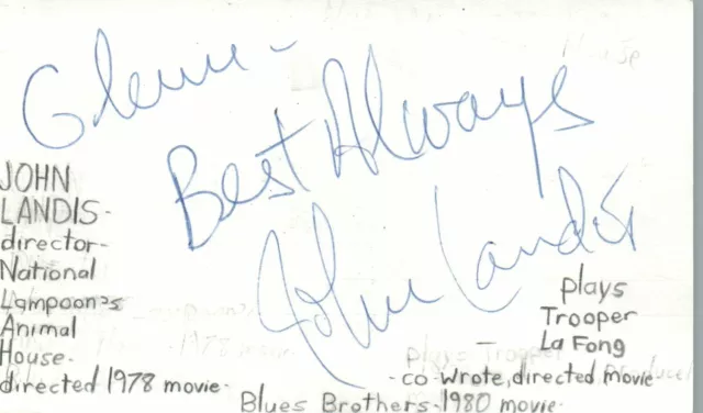 John Landis Director National Lampoon Animal House Autographed Signed Index Card