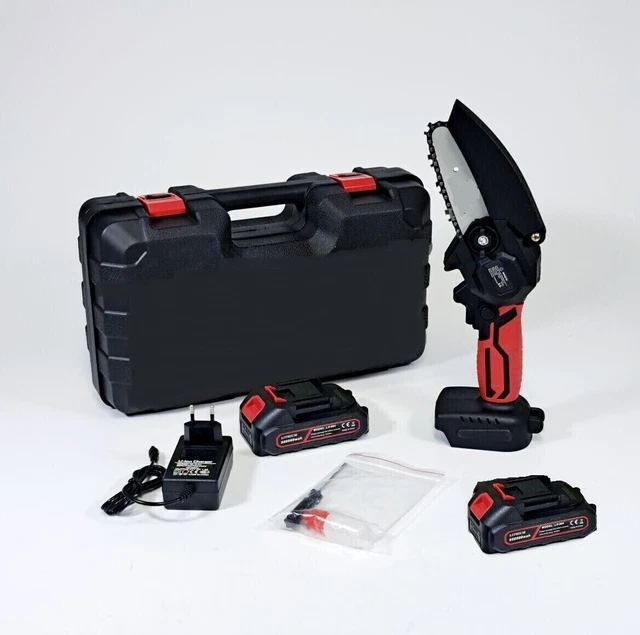 MINI MOTOSEGA DOPPIA BATTERIA 21V LITIO CATENA ACCIAIO 5m/s SET VALIGETTA
