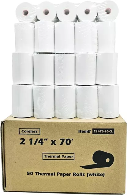 CORELESS 50 ROLLS 2-1/4" x 70' THERMAL CASH REGISTER POS RECEIPT VERIFONE VX520