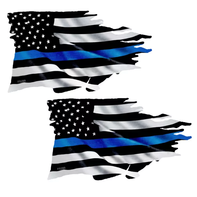 Thin Blue Line TATTERED Flag Sticker - Police USA Vinyl Decal Car Truck FS299