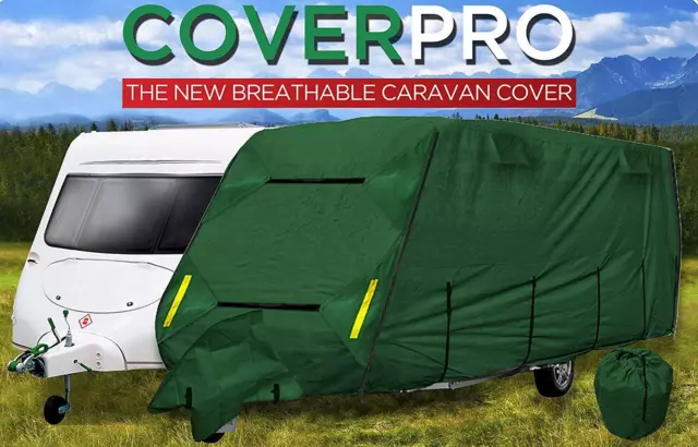 CoverPro Premium Breathable 4-Ply Full Green Caravan Cover Fits 21-23ft FREE BAG 2