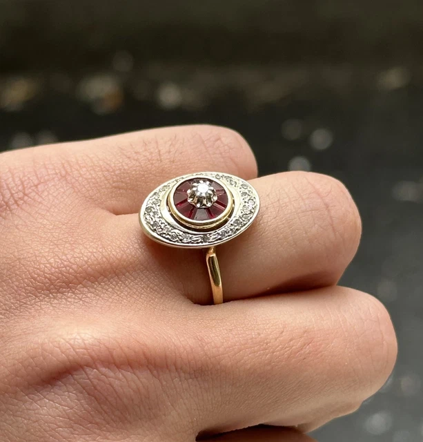 Bague D'Amour En Or Jaune 18K Avec Diamant Et Pierres Rouges - Taille 52, Référence MP265 - Occasion