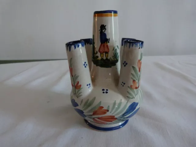 Bouquetière ancienne H B Quimper, pique fleurs, vase, 5 trous, Haut 13 cm