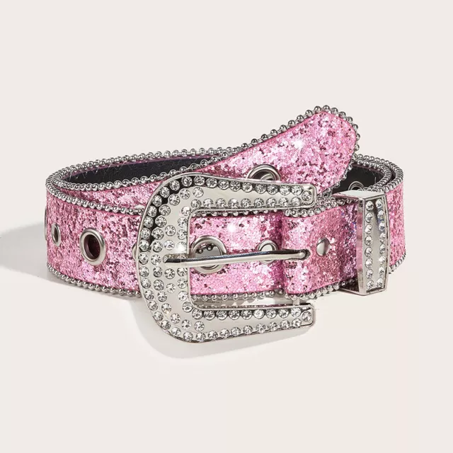 Rivet Rhinestone Inlay Wide Belt Shiny Rhinestone Belt PU Leather Alloy Buckle