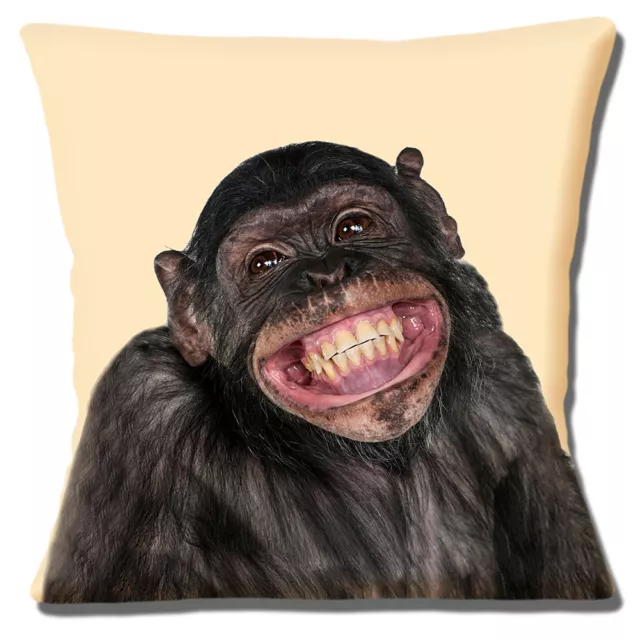 NEW NOVELTY CHIMPANZEE SMILING PHOTO PRINT ON CREAM 16" Pillow Cushion Cover