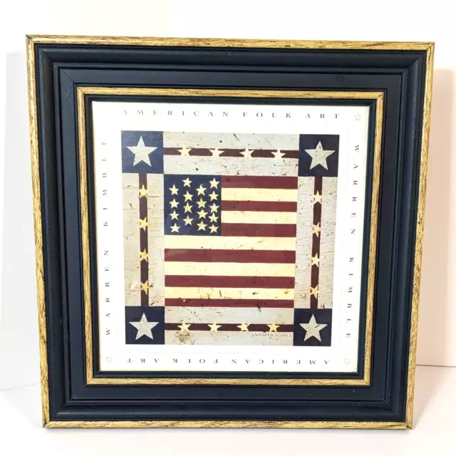 Warren Kimble Flag American Folk Art Wood Framed Print Rustic Stars & Stripes