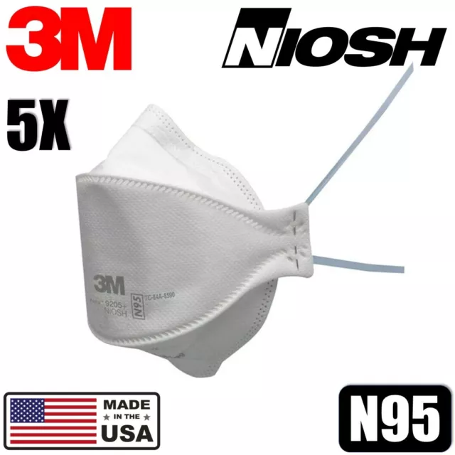 5 Pack 3M Aura 9205+ Particulate Respirator N95 Dispoable NIOSH Face Mask Cover