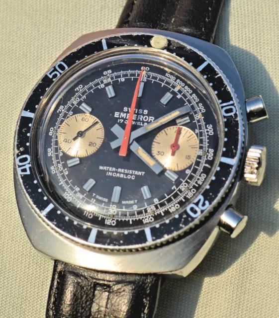 RARO chronograph EMPEROR acciaio stile militare sub diver 200 mt. anni '70