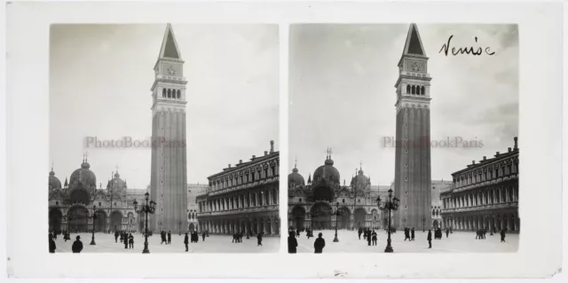 Italien Venedig Wohl Markusplatz Campanile c1900 Foto Stereo Große Platte Gläser