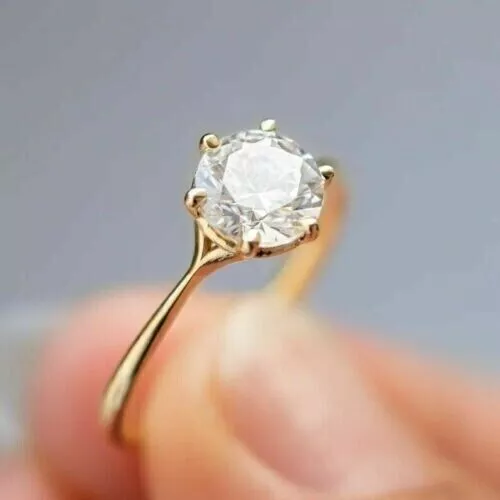 Real Moissanite 3Ct Round Cut Solitaire Engagement Ring 14k Yellow Gold Plated