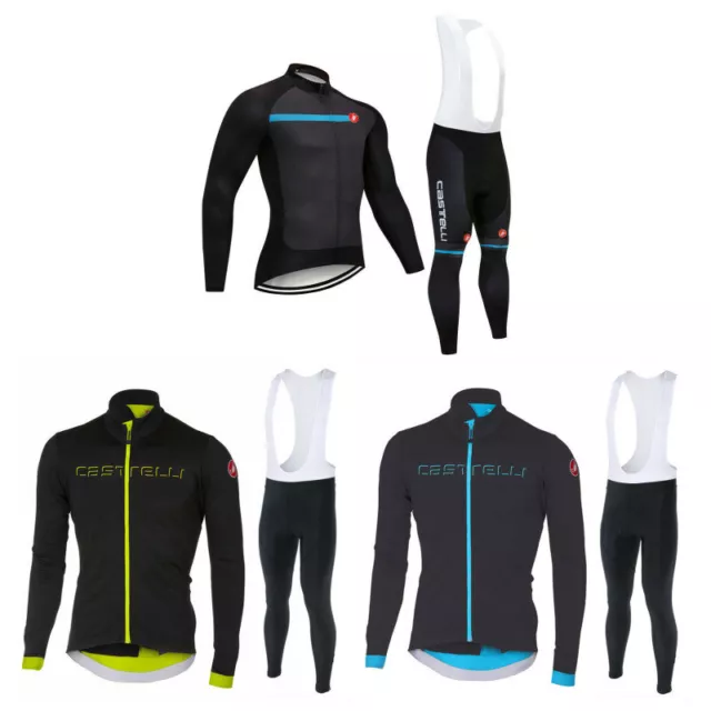 Castelli Mens Team Cycling Jerseys Cycling long Sleeve Jersey And Bib Pants Set