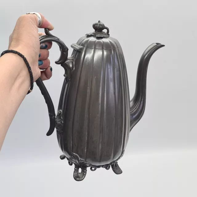 Antique Tea Pot Pewter By James Dixon & Son Sheffield Pumpkin Design