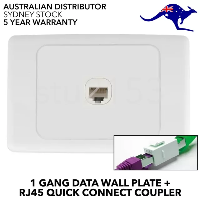 1 Gang Data Wall Plate with Quick Connect COUPLER  CAT6 RJ45 Network LAN Port