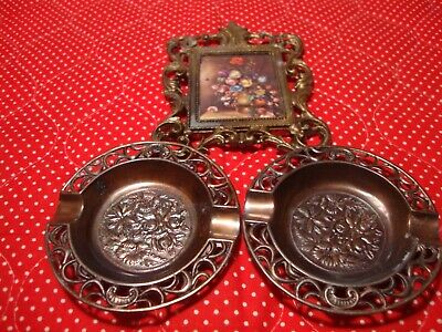 Lot 3 Vtg Ornate Decor~ Haden Itaily 4.5" Victorian Pic + 2 Japan 3" Dishes  280