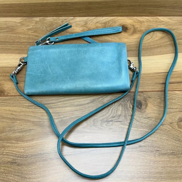 Osgoode Marley Crossbody Wallet Blue Leather Corner Zip Organizer Bag Wristlet