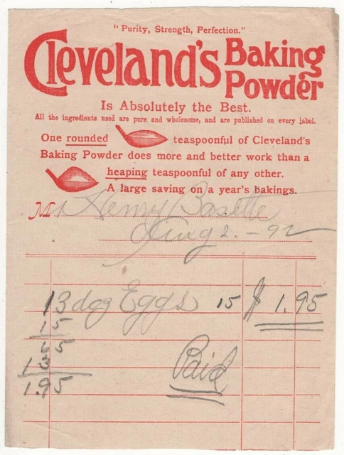 Cleveland's Baking Powder Vintage Illustrated Receipt for Eggs