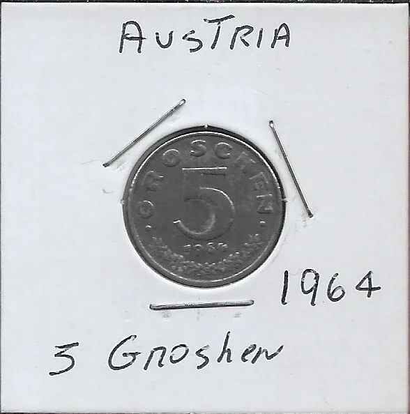 Austria 5 Groschen 1964 Vf Imperial Eagle With Austrian Shield On Breast,Ho