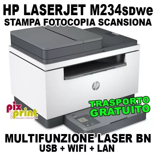 STAMPANTE MULTIFUNZIONE HP Laserjet M234Sdwe Usb+Wifi+Lan Nuova Laser B/N  EUR 159,00 - PicClick IT