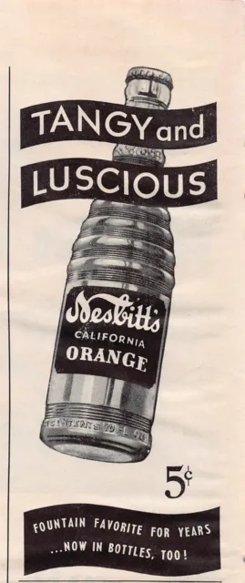 Nesbitt's California Orange Soda Pop Ribbed Bottle Crush Vtg Print Ad 1940s