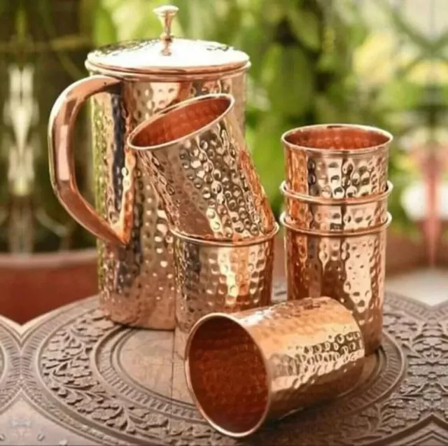 100% Pure Copper Tumbler Jug Pitcher and Copper Tumbler Glass Set Ayurveda Yoga