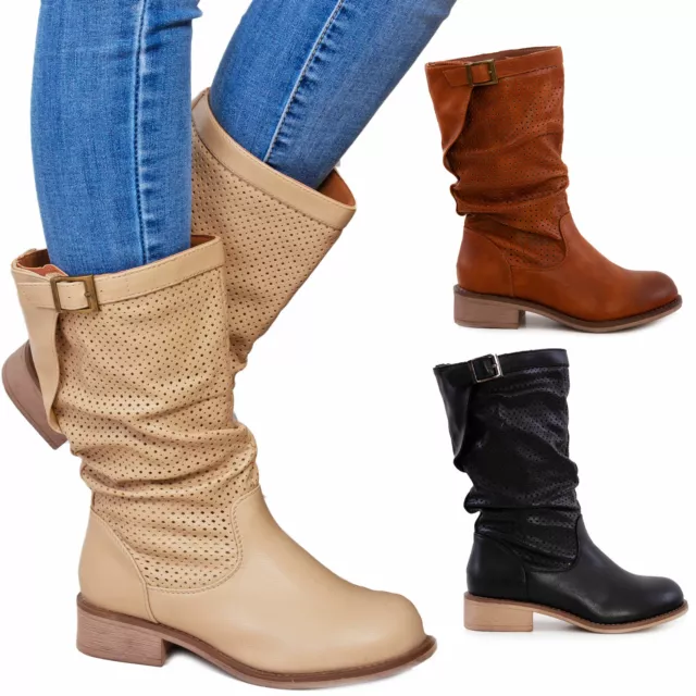 SCARPE DONNA STIVALI estivi traforati primaverili tacco comodo