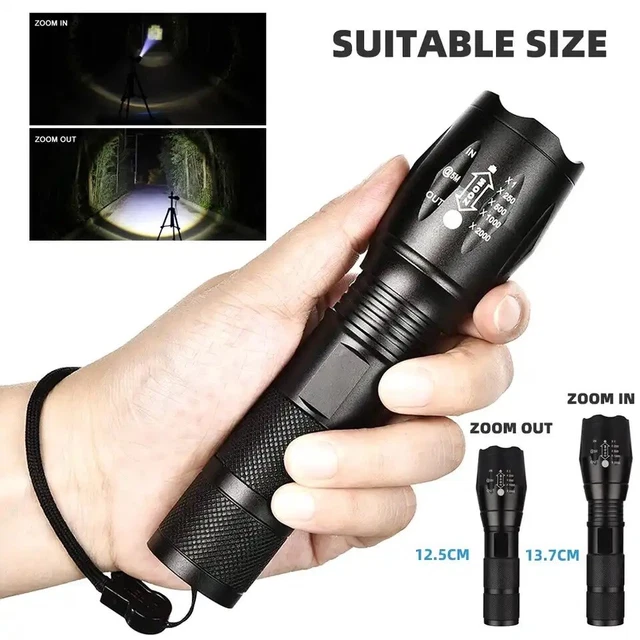 Super-Bright 90000LM LED Tactical Military LED Flashlight Torch 5 Modes Zoomable