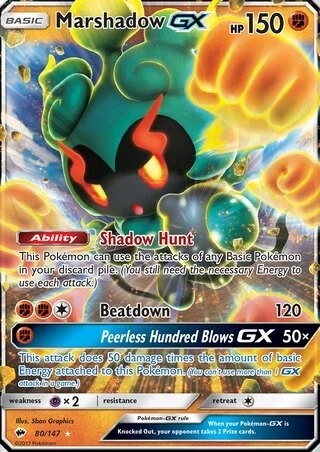 Marshadow GX 80/147 Ultra seltene Pokémonkarte (brennende Schatten)