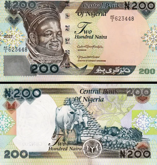 Banknote - 2021 Nigeria, 200 Naira P#29 Unc, Sir Ahmadu Bello (F) Cattle (R)