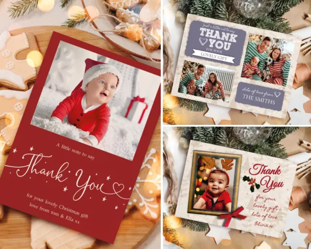 Personalised Christmas Thank You Cards Photo + Envelopes  (H6)