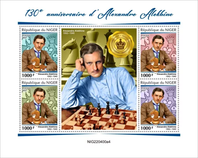 Chess Alexander Alekhine 130th Anniversary MNH Stamps 2022 Guinea-Bissau  S/S