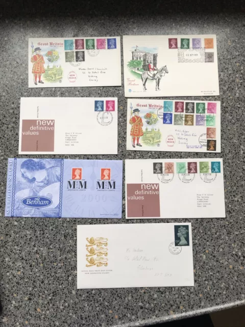 7 GB DEFINITIVE FDCs INCL 1 BENHAM FDC & 1 HIGH VALUE. 1971 To 2000