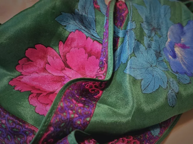 Vtg Liz Claiborne Colorful Bright Floral Silk Skinny Pointed Scarf