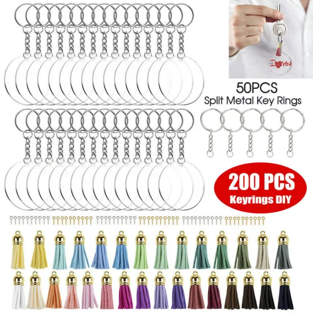 200pcs Acrylic Keychain Maker Kit Clear Acrylic Keychain Blank And