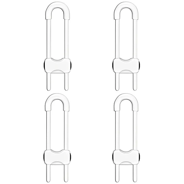 Baby Proofing Sliding Cabinet Locks - 4 Pack Adjustable U Shaped (White)