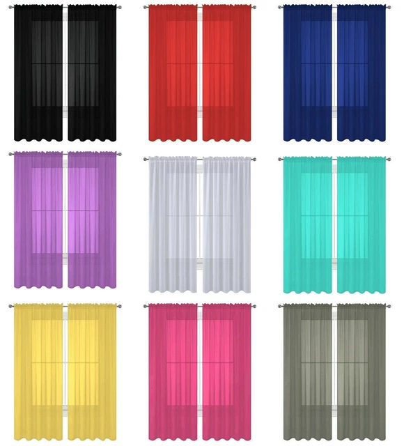 2-PC Sheer Voile Window Curtain Drapes Fully Stitched Many Colors 55" X 84" Each